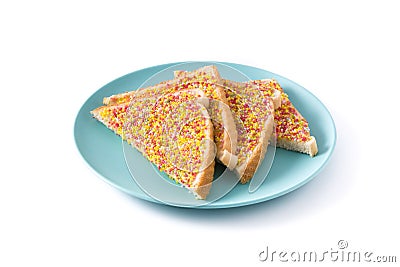 Traditional Australian fairy bread on plate isolated Stock Photo