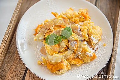 Traditional austrian kaiserschmarrn with apricots Stock Photo