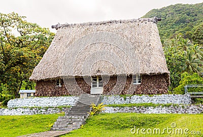 Traditional authentic fijian Bure, wood-and-straw thatched walls, roof hut. Levuka town, Ovalau island, Lomaiviti. Fiji, Oceania. Stock Photo