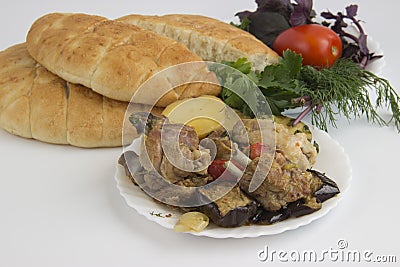 Traditional Azerbaijani dish - Saj with meat and vegetables Stock Photo