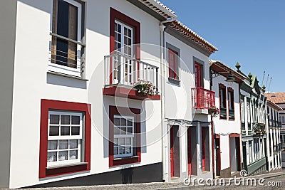 Traditional Azores street in Angra do Heroismo. Terceira island. Stock Photo