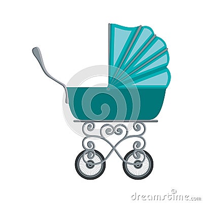 Traditional baby carriage with blue soft top Vector Illustration