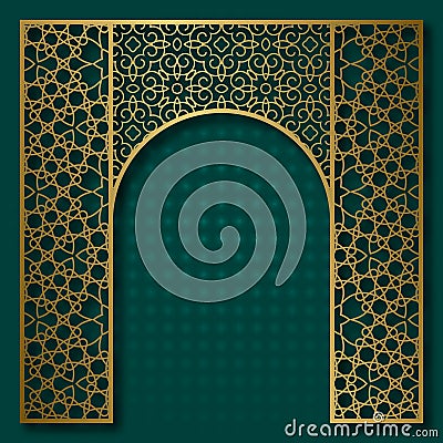 Traditional background with golden patterned arched frame Vector Illustration