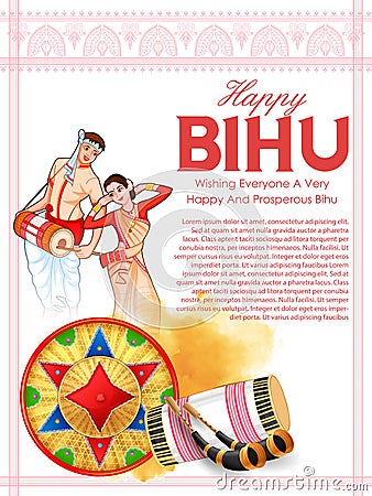 Traditional background for religious holiday festival of Assamese New Year Bihu of Assam India Vector Illustration