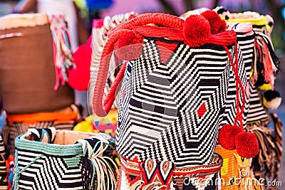 Traditional bags hand knitted by Wayuu women Stock Photo