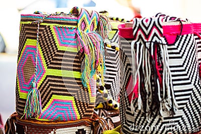 Traditional bags hand knitted by Wayuu women Stock Photo