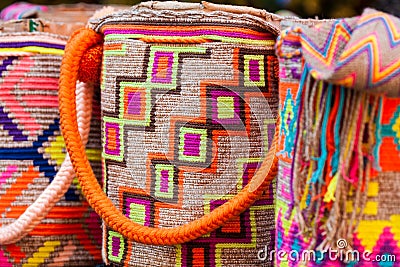 Traditional bags hand knitted by Wayuu women Stock Photo