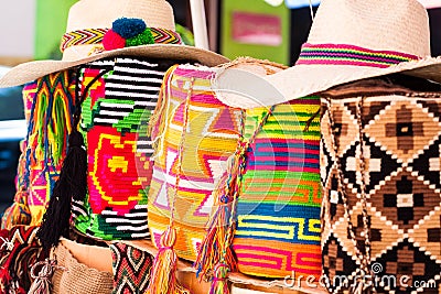 Traditional bags hand knitted by Wayuu women Stock Photo