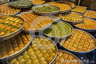 Traditional Baklava from Gaziantep, Turkey. Baklava with pistachio. Stock Photo
