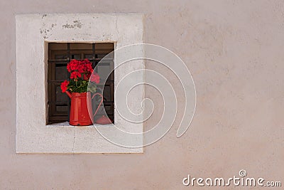 traditional balcony from an old house in a mountain town from the Dolomites area Stock Photo