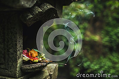 Traditional balinese Canang Sari offerings to gods and spirits Stock Photo