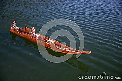 Traditional Barge on Lake Hallstatt or HallstÃ¤tter See lake Editorial Stock Photo