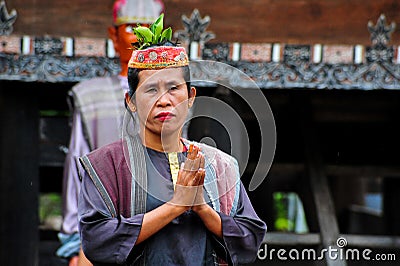 Traditional Batak Dancer dancing in Samosir Island Editorial Stock Photo