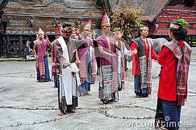 Traditional Batak dancers in Toba Lake Editorial Stock Photo