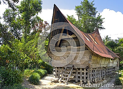 Traditional Batak house on the Samosir island Stock Photo