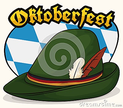 Traditional Bavarian Felt Hat with Feathers to Celebrate Oktoberfest, Vector Illustration Vector Illustration
