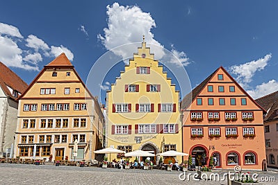 Traditional bavarian houses at Markplatz in Rothenburg ob der Tauber, Franconia, Bavaria, Germany. Editorial Stock Photo