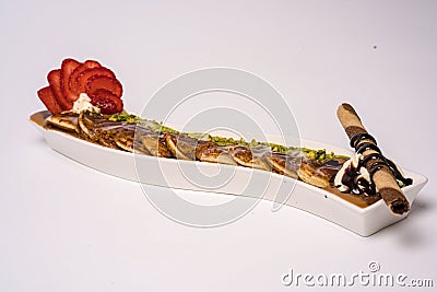 Traditional belgian waffles with fresh and Biscuit Platter With Ice Cream & Cookies Stock Photo