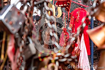 Traditional bells at hindu temple Stock Photo