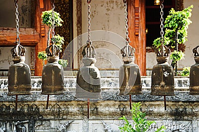 Traditional bells at thai temple Stock Photo