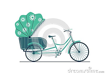 Side view of traditional bicycle rickshaw. Vector Illustration