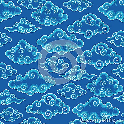 Traditional Blue Batik Cloud Abstract Pattern Vector Illustration