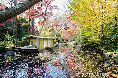 Traditional Boat in Japanese garden Stock Photo