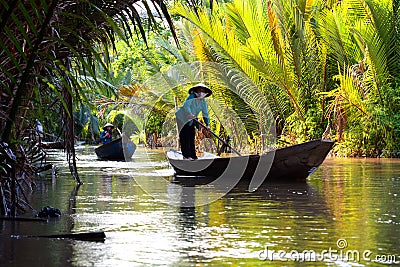 Traditional boats. Ben Tre. Mekong delta region. Vietnam Editorial Stock Photo