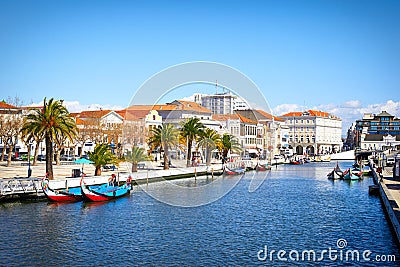 Traditional boats on the canal in Aveiro, Stock Photo