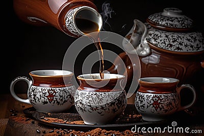 Traditional Bosnian Turkish Coffee: An Explosion of Flavor coffee splash - Ai generated Stock Photo