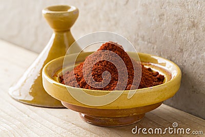 Traditional bowl with Moroccan dried ground paprika Stock Photo