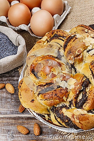 Traditional braided poppy seed cake Stock Photo