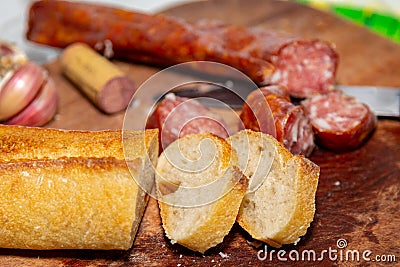 Traditional bread with rustic colonial salami known in Brazil as 