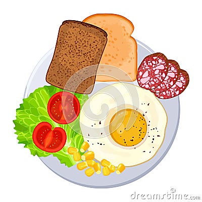 Traditional breakfast on plate isolated illustration on white Vector Illustration