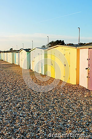 Traditional British beach huts at Uk seaside Stock Photo