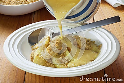 Apple Crumble and Custard Stock Photo