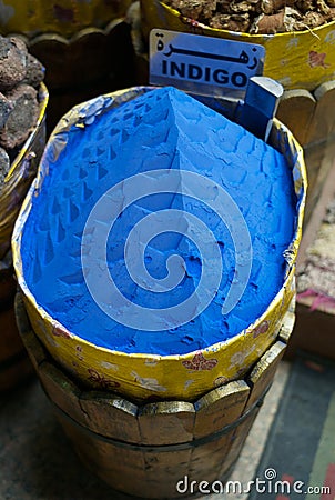 A Bucket of Indigo Pigment Stock Photo