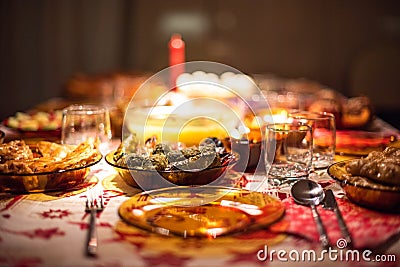 Traditional bulgarian christmas dinner dish family time space for text ad Stock Photo