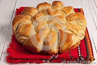 Traditional Bulgarian Christmas Pita Bread Stock Photo