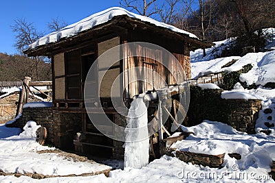 Traditional bulgarian house during the winter , Etar, Gabrovo, Bulgaria Stock Photo