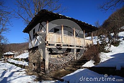 Traditional bulgarian house during the winter , Etar, Gabrovo, Bulgaria Stock Photo