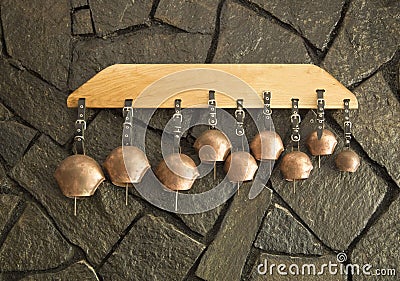 Traditional bulgarian wrought iron copper bells Stock Photo
