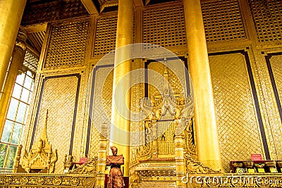 Traditional Burmese Interiors in Kanbawzathadi Palace Editorial Stock Photo