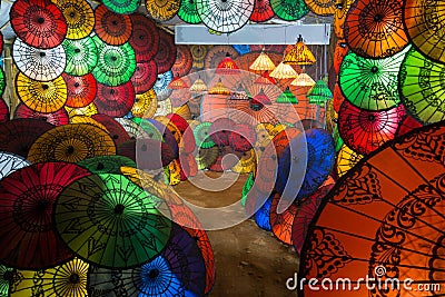 Traditional Burmese umbrellas shop Stock Photo