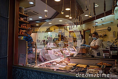 Traditional Butchery shop in old Ripoll quarter Editorial Stock Photo