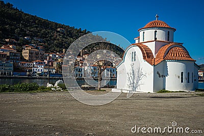 Traditional byzantine chapel in greek city of Githio Stock Photo