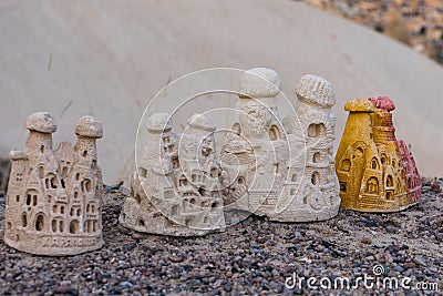 Small models of clay cave houses in Nevsehir. Cappadocia, Turkey Stock Photo