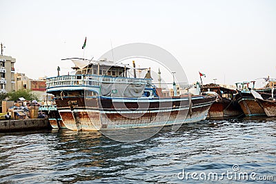 The traditional cargo ship in Dubai Creek Editorial Stock Photo