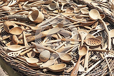 Traditional carved wooden spoons Stock Photo