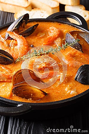 Traditional Catalan recipe: Suquet de Peix Seafood soup, vegetab Stock Photo
